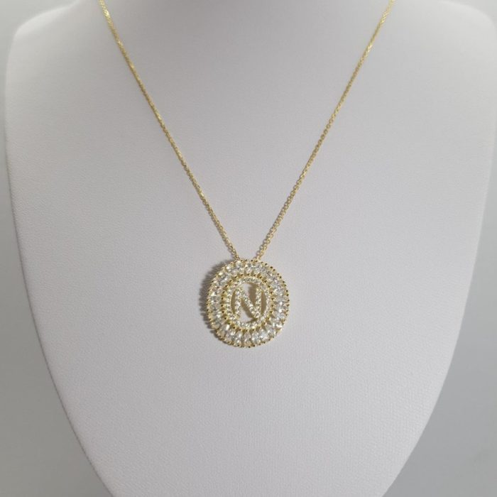 ( N ) Ασημένια 925 αλυσίδα επίχρυση για λαιμό με αρχικό γράμμα Ν