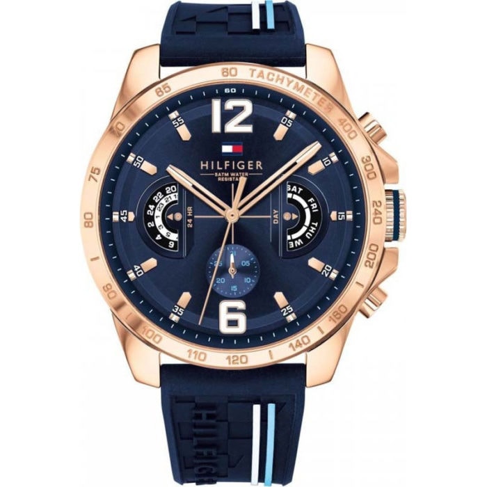 Tommy Hilfiger Decker Ρολόι Χρονογράφος Μπαταρίας με Καουτσούκ Λουράκι σε Μπλε χρώμα