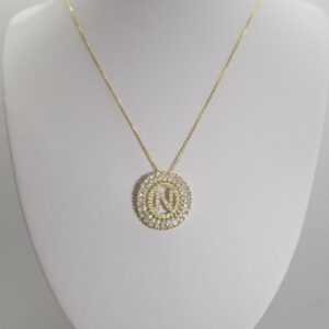 ( N ) Ασημένια 925 αλυσίδα επίχρυση για λαιμό με αρχικό γράμμα Ν - Image 1