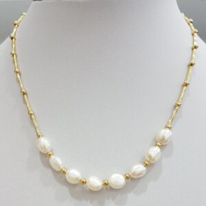 Ασημένιο κολιέ 925 με επικάλυψη χρυσού 18κ με φυσικά μαργαριτάρια - Image 1