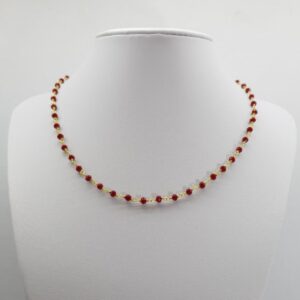 Ασημένιο 925 κολιέ ροζάριο, επιχρυσωμένο με κόκκινους κρυστάλλους - Image 1